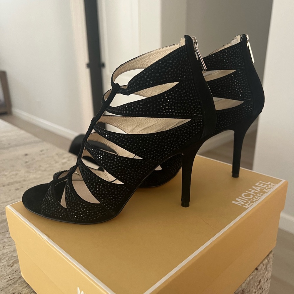 Michael Kors Black Stiletto Heels with Strappy Design